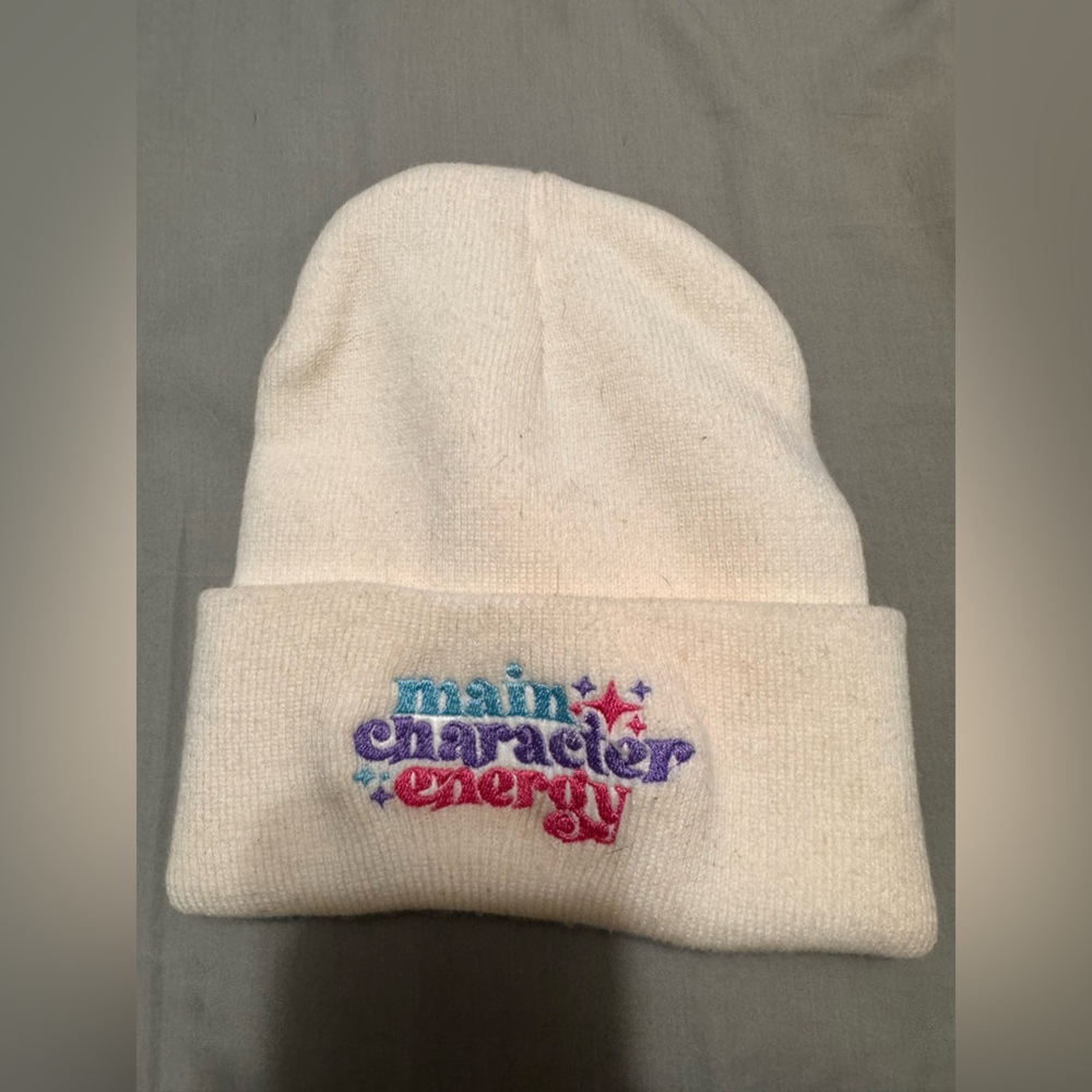 White Beanie with Colorful Embroidery
